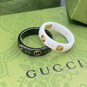 round edge double G ceramic ring with chip-Gucci