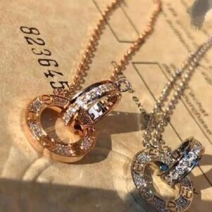 double ring full diamond pancake necklace-Cartier