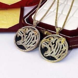 round leopard head necklace-Cartier