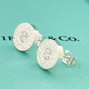round single diamond earrings-Tiffany