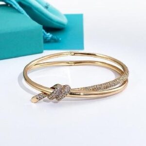 double ring knotted bracelet with diamonds