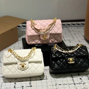 Chanel 24ss Pearl Small Gold Ball Lambskin Pattern Classic Square Fat Chain Handbag - Chanel