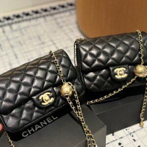 Chanel Lambskin Gold Ball Square Fat Handbag - Chanel